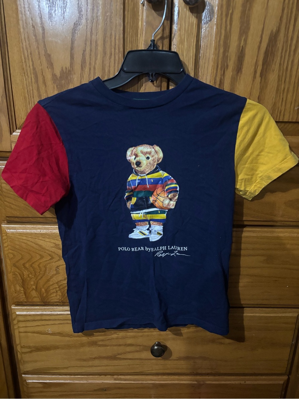 Polo by Ralph Lauren Navy Tee with Colorblock Red & Yellow Sleeves